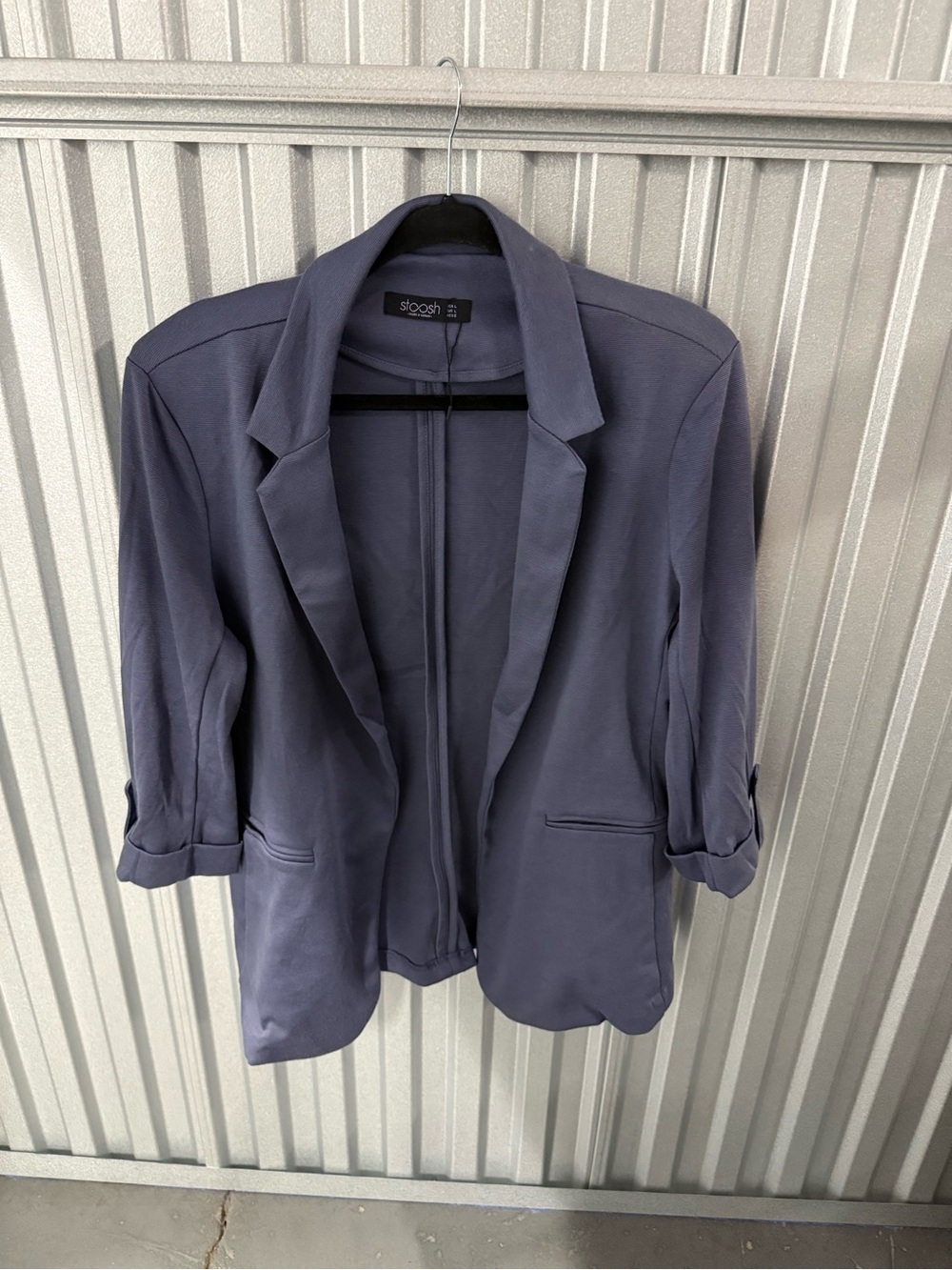 Stoosh Slate Blue Roll-Sleeve Open Blazer